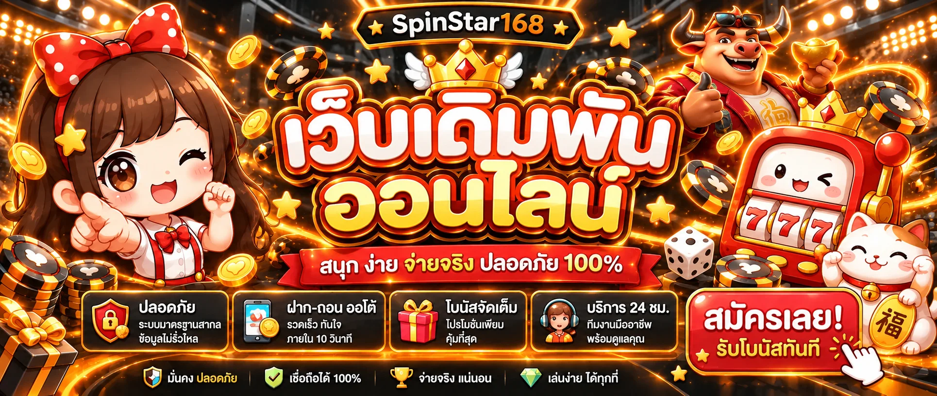 เกมสล็อตออนไลน์ SpinStar168 พร้อมตัวละครและข้อมูลบริการ